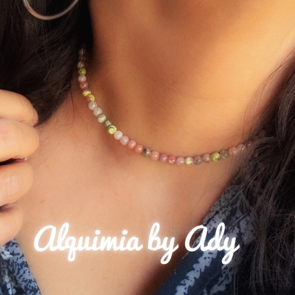 Rhodonite 4mm Dainty Choker • Soft Pink Stone • Minimalist Layering Necklace
